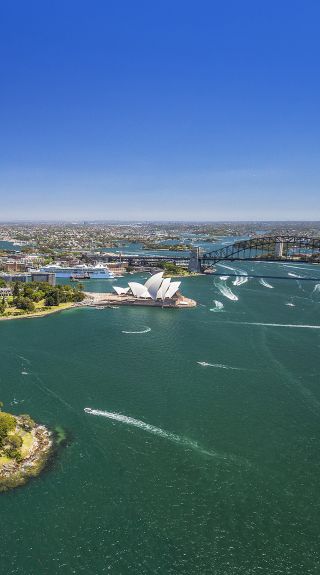 Aerial view of Royal Botanic Gardens and Sydney Harbour