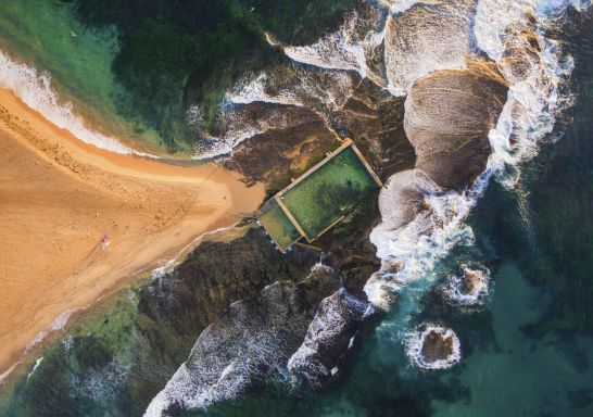 Aerial shot of Mona Vale Rockpool, Northern Beaches 