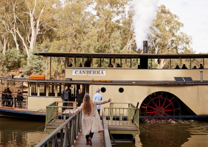 Passengers embarking on a paddlesteamer on the Murray River, Echuca