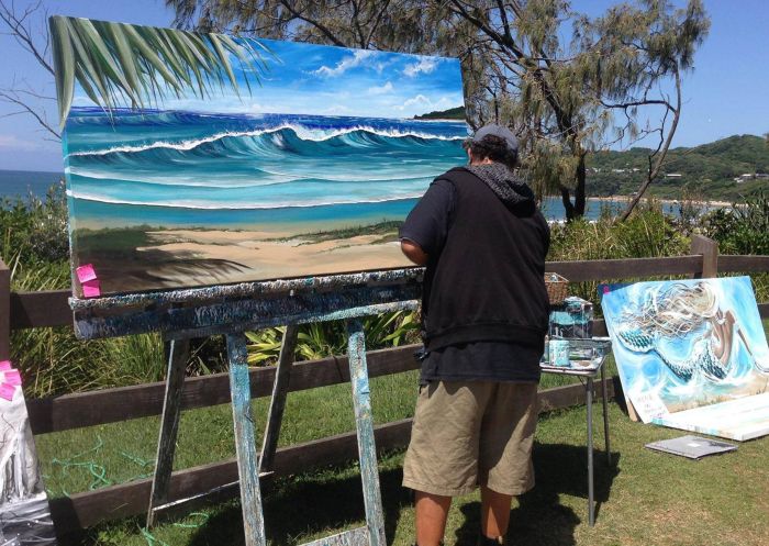 Troy Rigby painting at Byron Bay Beach Markets, Byron Bay