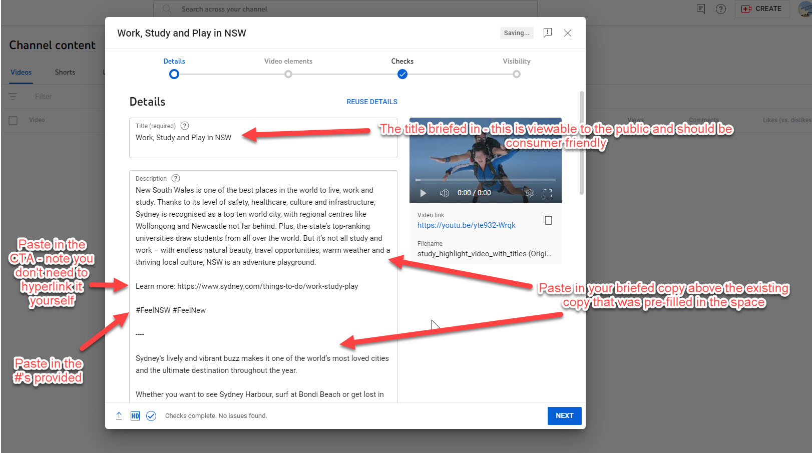 Title and Description fields for youtube