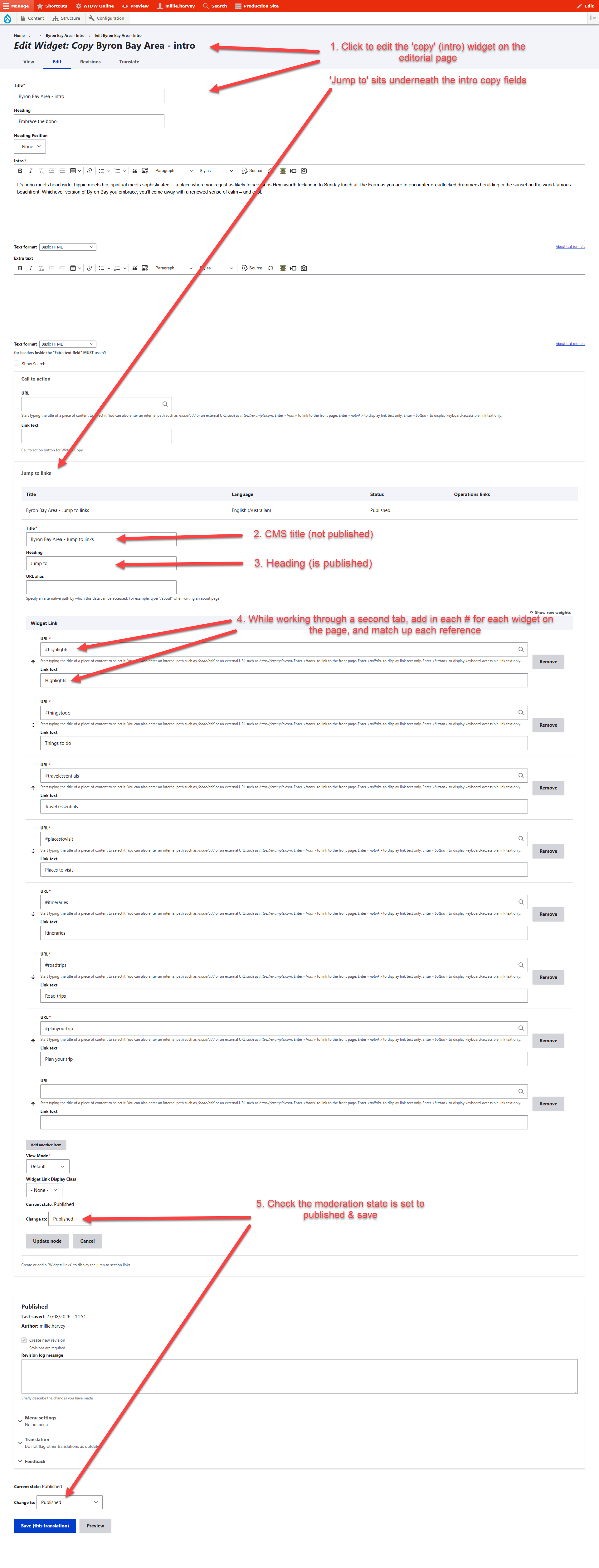 instructions for jump to links