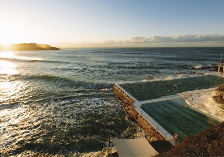 Sun rising over Bondi Icebergs at Bondi Beach, Sydney