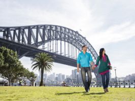 A couple enjoying holidays in Sydney on Sydney Harbour Sydney Harbour Bridge, Sydney