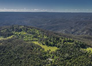 Aerial view of the towns of Mount Wilson and Mount Irvine surrounded Mount Wilson and Mount Irvine, Blue Mountains