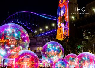 The 'Ephemeral Oceanic' light installation at Walsh Bay during Vivid Sydney 2022