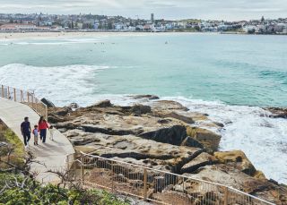 Family walking along path, Bondi to Bronte Coastal Walk, Bondi