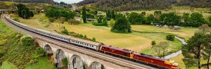Train passing a bridge in regional NSW 