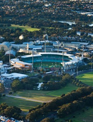 Aerial of Sydney Cricket Ground (SCG) at dawn