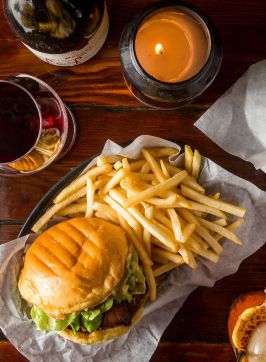 Potato and gravy wine and cheeseburger, Mary's Nedwtown, Newtown 