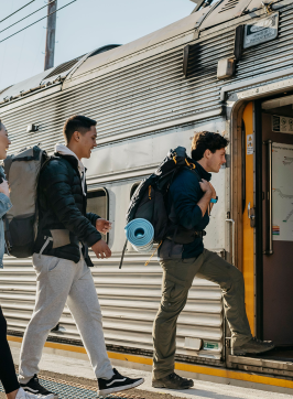 Young people catching a train, Katoomba Station, Blue Mountains