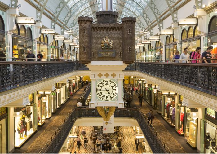 Shoppers browsing in the grand Queen Victoria Building, Sydney