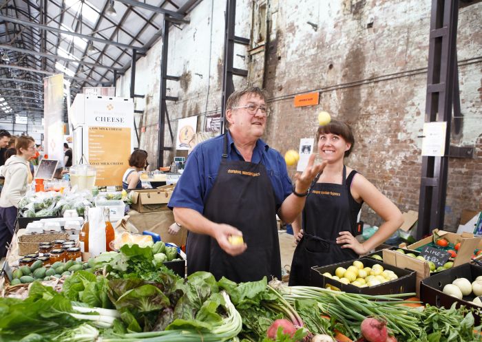 Champions Mountain Organics stall at the Eveleigh Farmers markets in Carriageworks