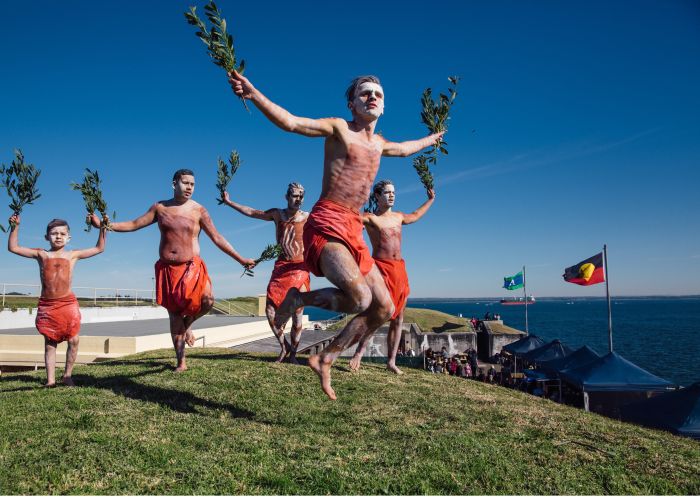 Aboriginal cultural dance and music performance at Blak Markets, Bare Island, La Perouse