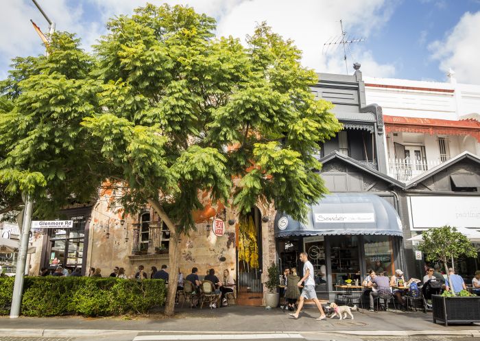 Cafes and restaurants lining the Five Ways, Paddington