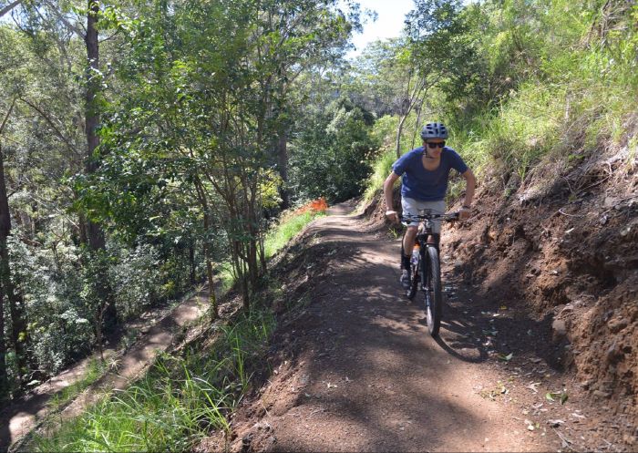 A cyclist riding on the Hornsby Mountain Bike Trail, in northern Sydney 