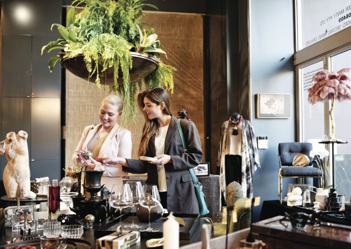 Friends enjoying a day of shopping at Becker Minty in Potts Point, Sydney City