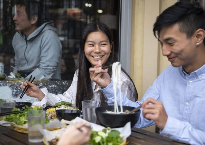 People enjoying eating at VN Street Foods, Marrickville, Inner West