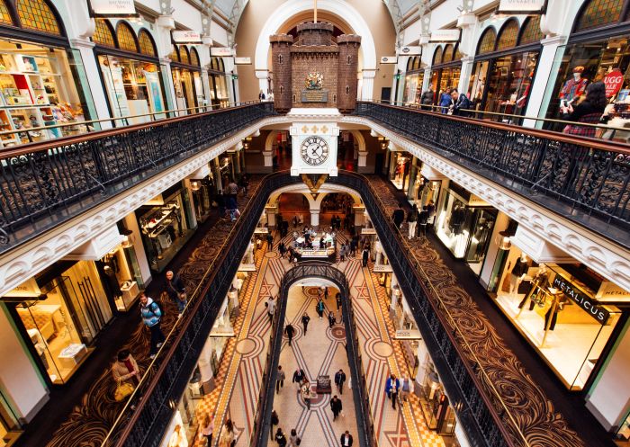 Shoppers in Queen Victoria Building in Sydney's CBD