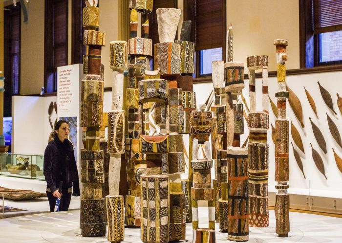 Tiwi Poles on display at the Indigenous Australians exhibition in Australian Museum, Sydney