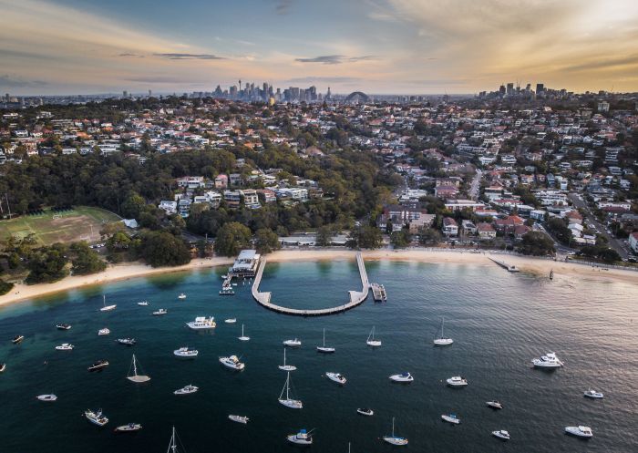 Aerial overlooking Balmoral Baths at Balmoral, Sydney North