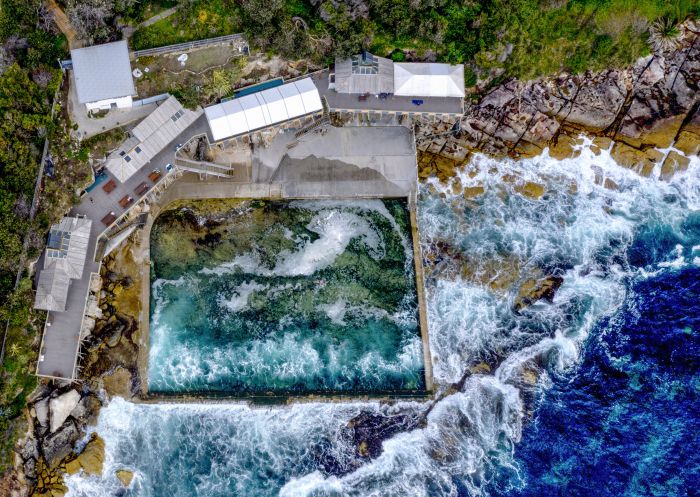 Aerial overlooking Wylie's Bath, Coogee