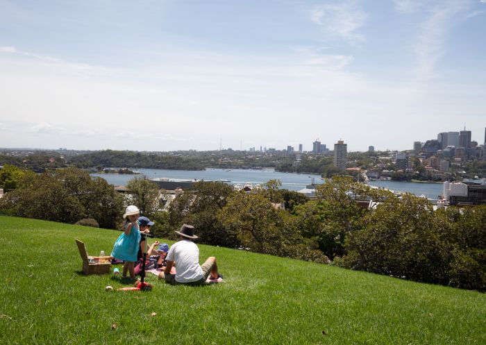 family enjoying picnic and their food at Observatory Hill - The Rocks - Sydney City