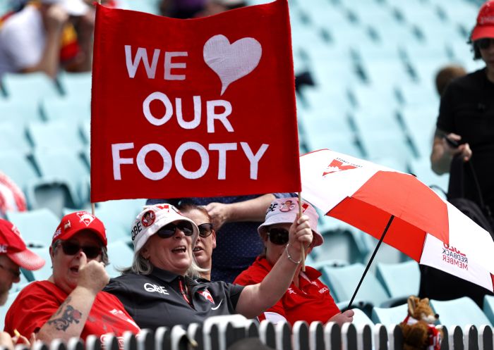 People cheering at Swans game, Sydney