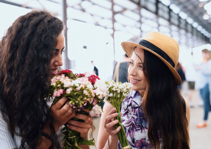 Friends enjoying a visit to the Carriageworks Farmers Markets, Eveleigh