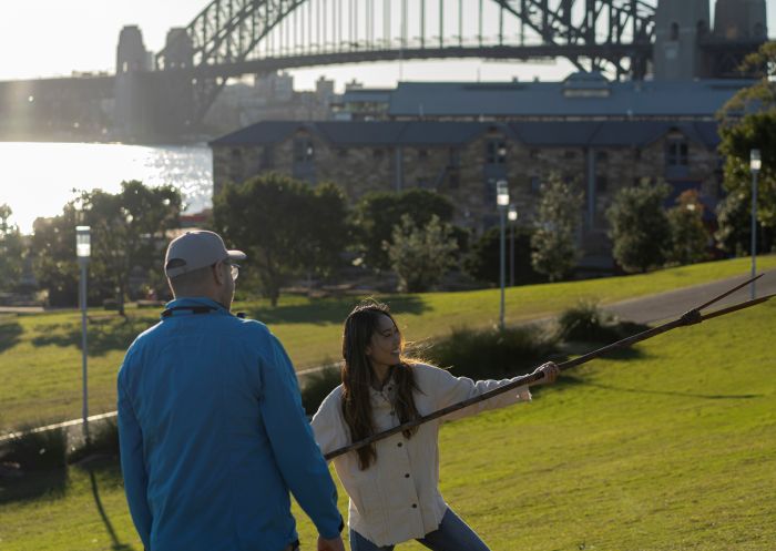 Aboriginal Cultural Tours, Barangaroo Reserve Woman learning about Aboriginal culture on a tour with Aboriginal Cultural Tours, Barangaroo Reserve