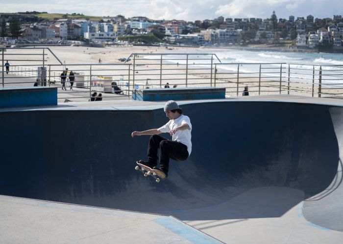 Skateboarder enjoying the Bondi Skate Park, Bondi Beach