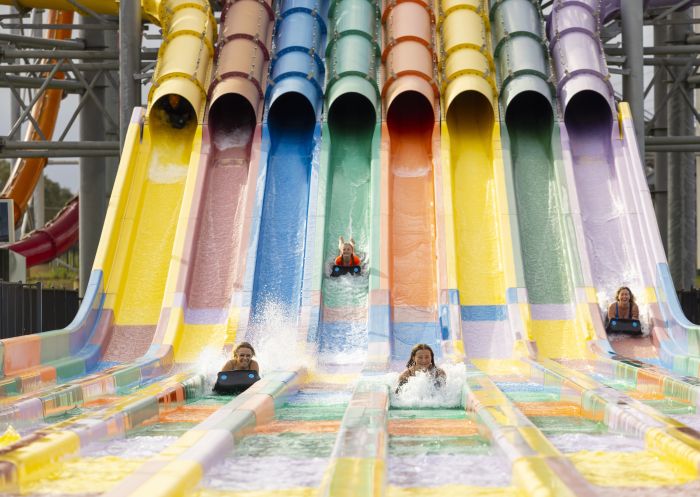 Family enjoying the rides at Raging Waters Sydney, Prospect near Blacktown