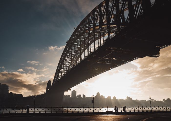 Morning sun rising over Sydney Harbour