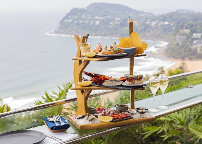 Jonah's Boutique Hotel and Restaurant, Palm Beach Seafood platter and drinks at balcony in Jonahs, Palm Beach