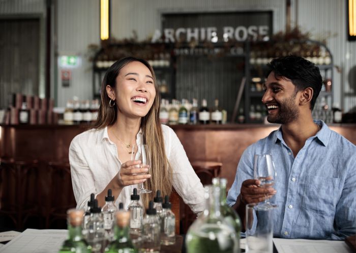 Couple enjoying a gin masterclass experience at Archie Rose Distilling Co., Rosebery