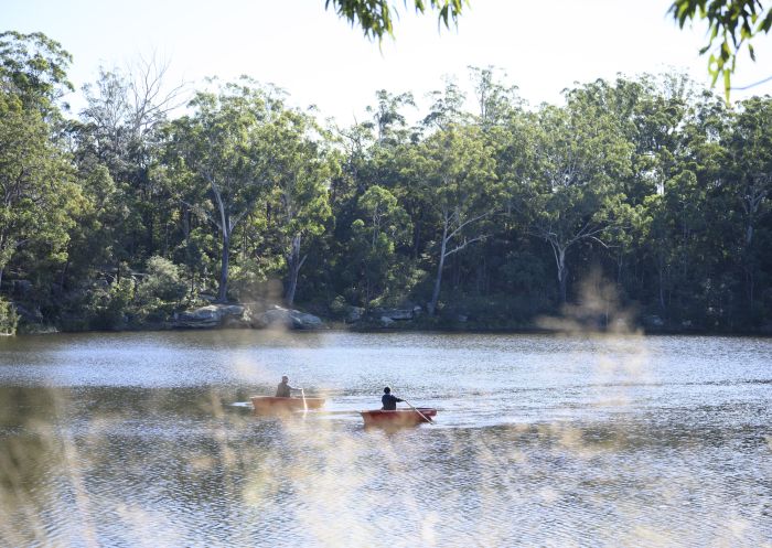 Will Mahusay with Hayden Quinn enjoying a day on Lake Parramatta in Parramatta, Sydney West