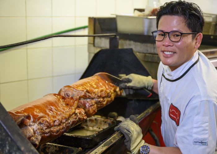 Will Mahusay, Sydney Cebu Lechon Chef Will Mahusay and Hayden at Sydney Cebu Lechon in Parramatta, Sydney West