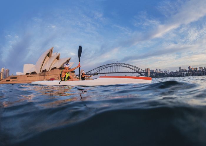 Women kayaking on Sydney Harbour in summer