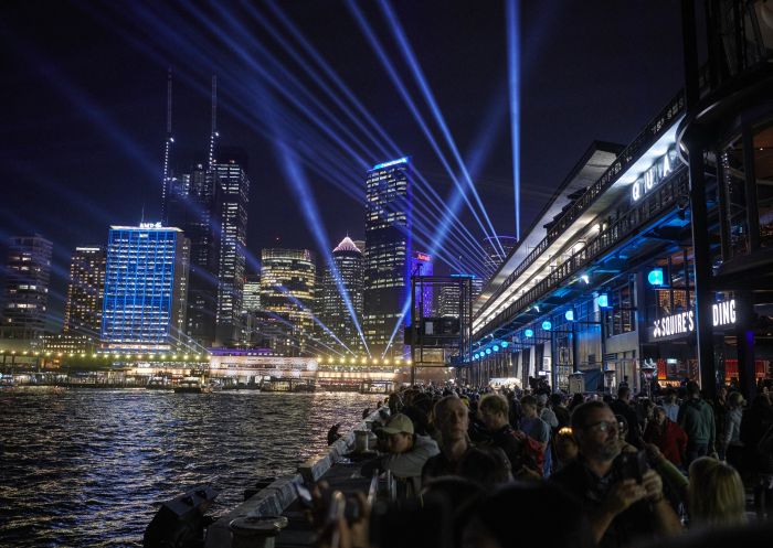 Opening night crowds along the Sydney Harbour foreshore during Vivid Sydney 2019