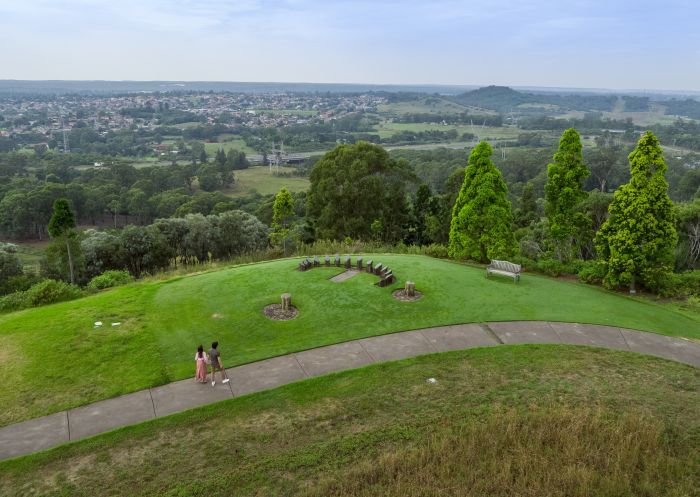 Aerial overlooking Sundial Hill at The Australian Botanic Garden, Mount Annan