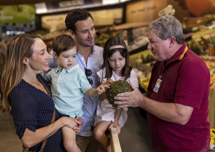 Family enjoying a walk through the Woolworths Fresh Food Dome exhibits at the 2019 Sydney Royal Easter Show, Sydney Showground at Sydney Olympic Park