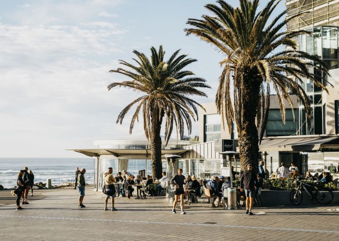 People enjoying the alfresco dining along The Esplanade near South Cronulla Beach, Cronulla