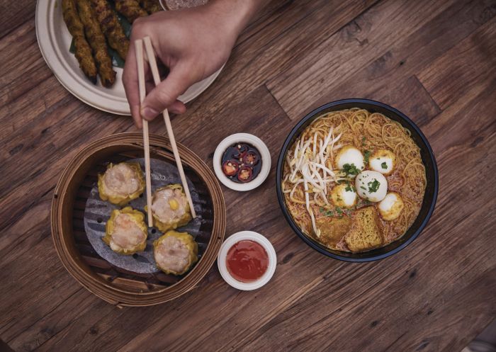 A variety of Asian hawker-style street food from Spice Alley, Chippendale