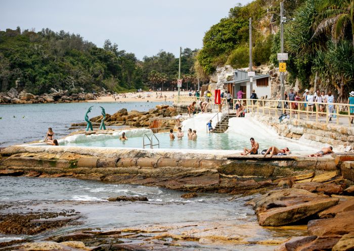 Crowds enjoying a swim in the Fairy Bower Ocean Pool, Manly