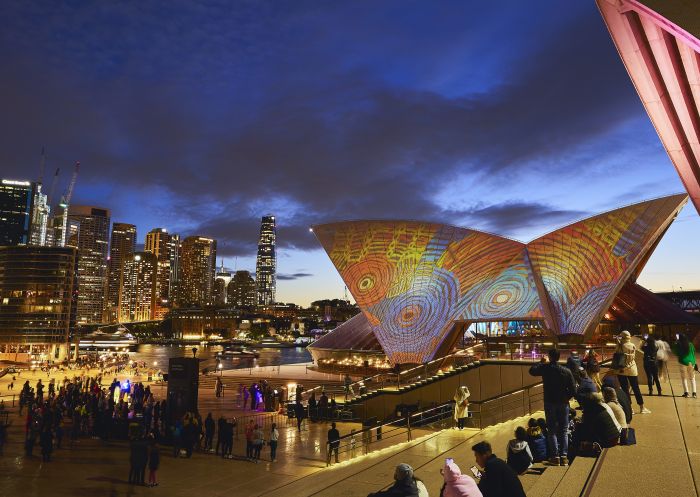 Badu Gili: Winter Nights light projection adorning the eastern sails of the Sydney Opera House, Sydney