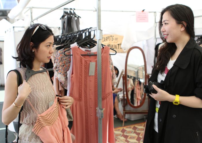 Chinese women shopping at Paddington market in Paddington, Inner Sydney