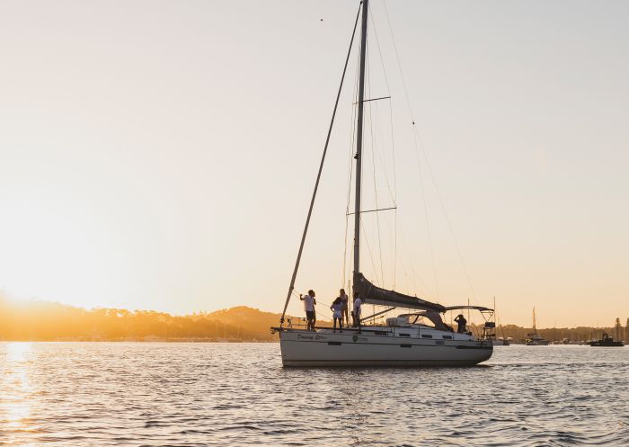 Group enjoying yacht charter with Allsail Sailing Club & Pittwater Yacht Charter on Pittwater, Church Point