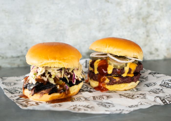 Selection of burgers at Vic’s Meat Smokehouse, Pyrmont 