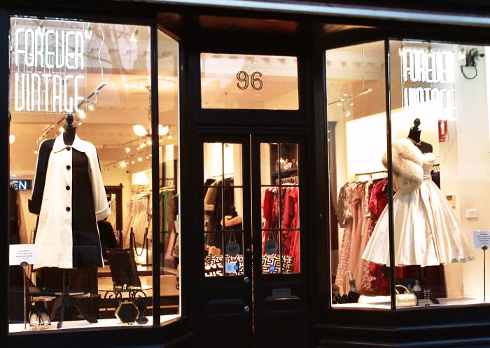 Shop front of vintage clothing at Forever Vintage, Woollahra