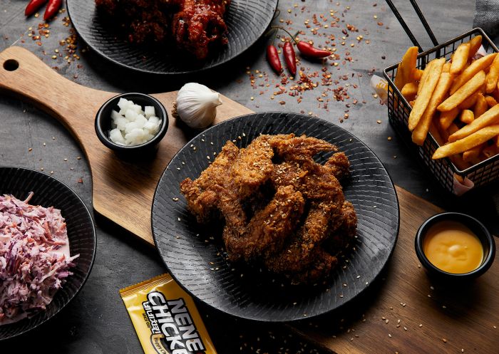 Selection of fried chicken dishes at NeNe Chicken, Sydney 